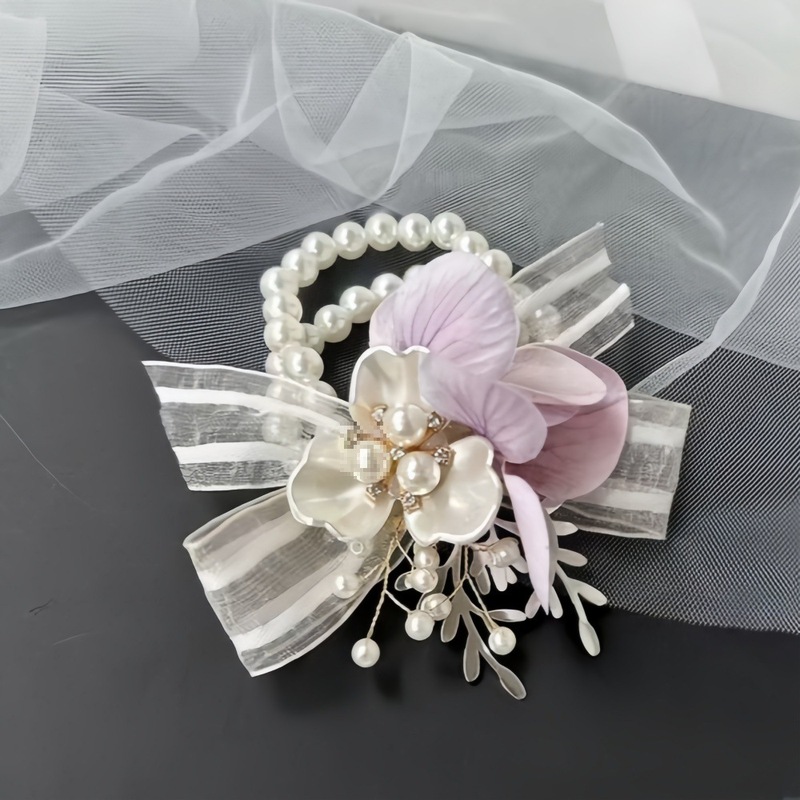 結婚式のブライズメイドの手首の花ピンクのバラの花の姉妹グループブレスレットフラワーウェディング用品ブライズメイドグループハンドフラワーウェディングクロス|undefined