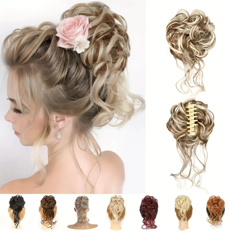 European and American Style Wig with Dragon Whiskers Bun, Women's Claw Clip Hair Tie, Naturally Fluffy Updo Tool, Bun Hair Accessory in Stock