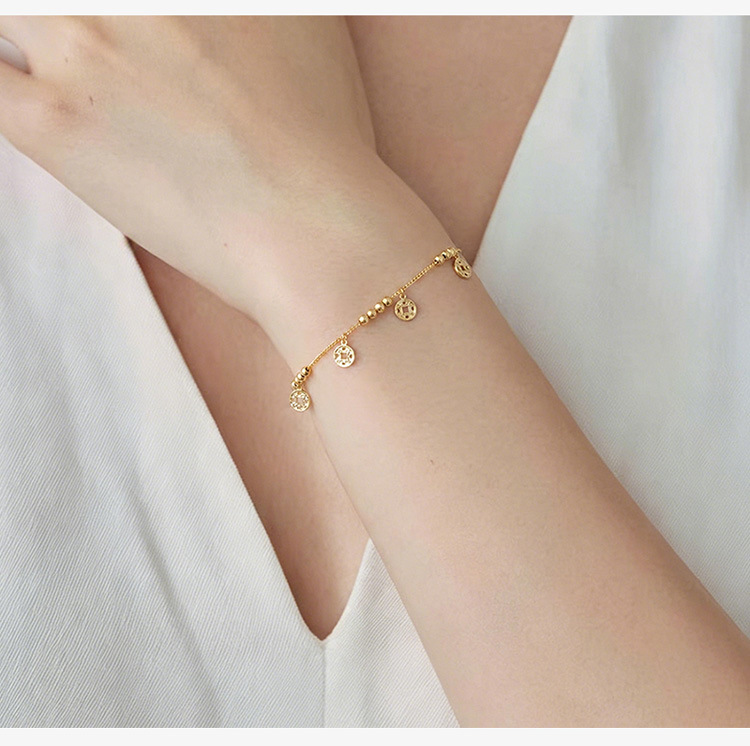 Vòng tay bạc S925 mạ vàng hình cỏ bốn lá phong cách nhẹ nhàng — Bạc chi tiết 7
