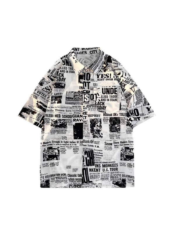 Men's Short-Sleeve Casual Loose Printed Summer 2024 Retro Trendy Short-Sleeve Cross-Border Shirt Top Same Style Versatile