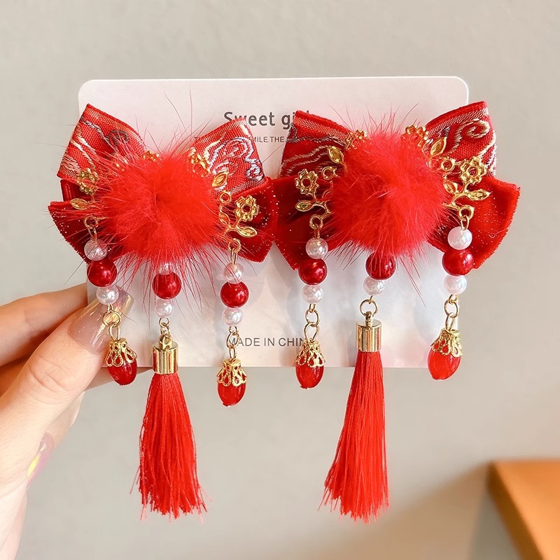 Ángora brocas de peluche rojas brocas de cabello para niños brocas de cabello de serpiente tarjeta de cabello de niña adornamientos de cabello de Año Nuevo al por mayor