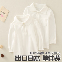 纯白色Polo翻领儿童秋装纯棉A类宝宝长袖T恤春秋男女童打底衫上衣