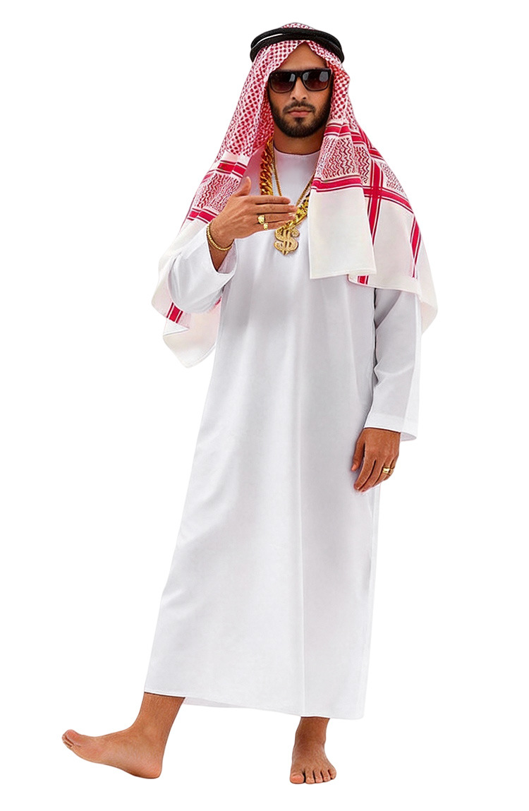 Arab-style Costume Robe, Unisex Dubai UAE Cosplay Performance Outfit, Middle Eastern Wealthy Person Attire_ecoleips.com