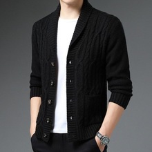 中青年男士秋冬季针织开衫青果领毛衫男韩版商务加厚保暖外穿外套