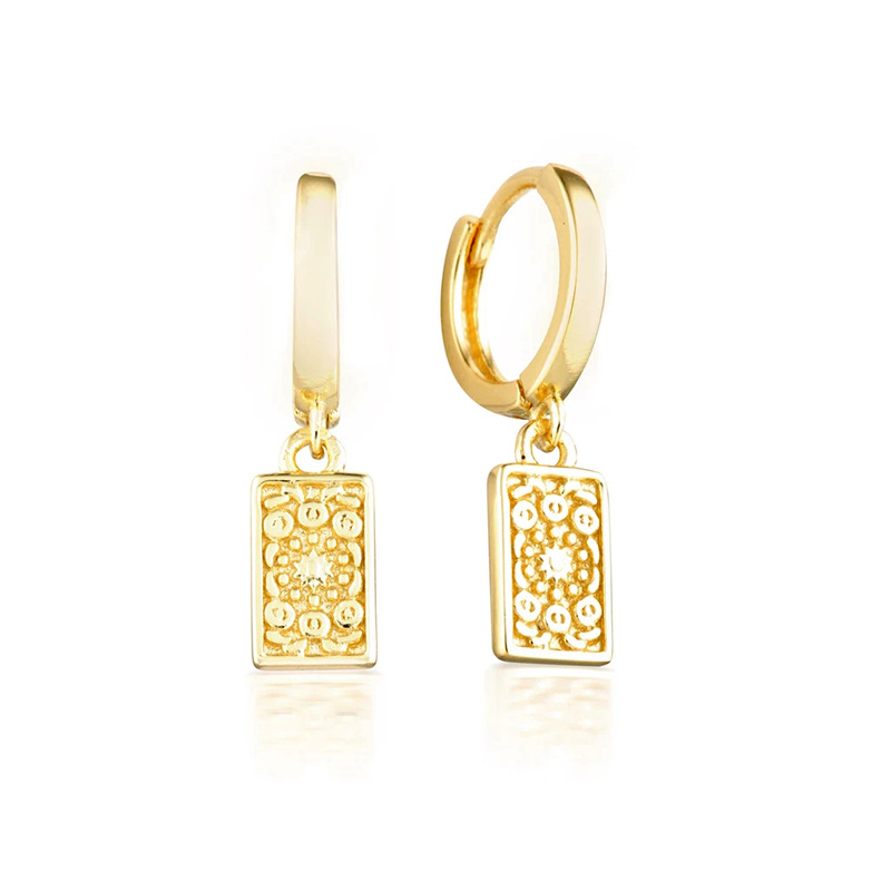 18K Real Gold Plated Plating Material Zircon Inlay Material 1 Pair Retro Star Moon Flower Copper Drop Earrings