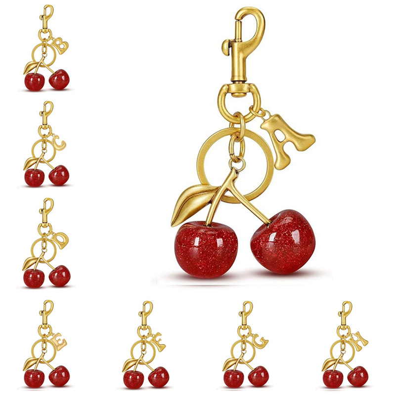 Cross-border large cherry fruit keychain bag car simulation cherry pendant with 26 bubble English letter accessories Cross-border large cherry fruit keychain bag car simulation cherry pendant with 26 bubble English letter accessories