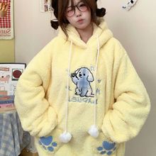 软妹甜美羊羔绒连帽卫衣女学生韩版秋冬季加绒加厚宽松百搭外套潮