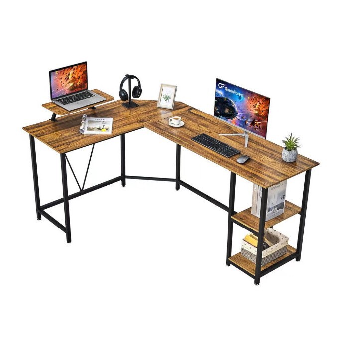 Steel-Wood Corner Computer Desk Desktop Home Bedroom L-Shaped Double Desk Corner American E-Sports Table Office Desk