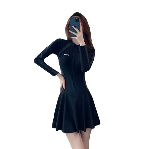 2024 new long-sleeved swimsuit for women, one-piece belly-covering slimming skirt style hot spring bathing suit ins swimsuit wholesale