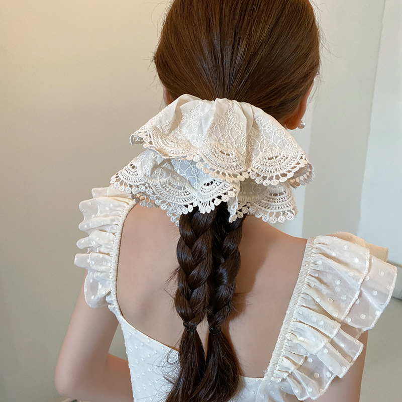 Gran tamaño de arroz blanco punto de onda de hilo de red de cabello de intestino grueso para mujeres de alto nivel de sensación de cuerda de cabello de bola de cabello de atmósfera de sensación de cabello de flores