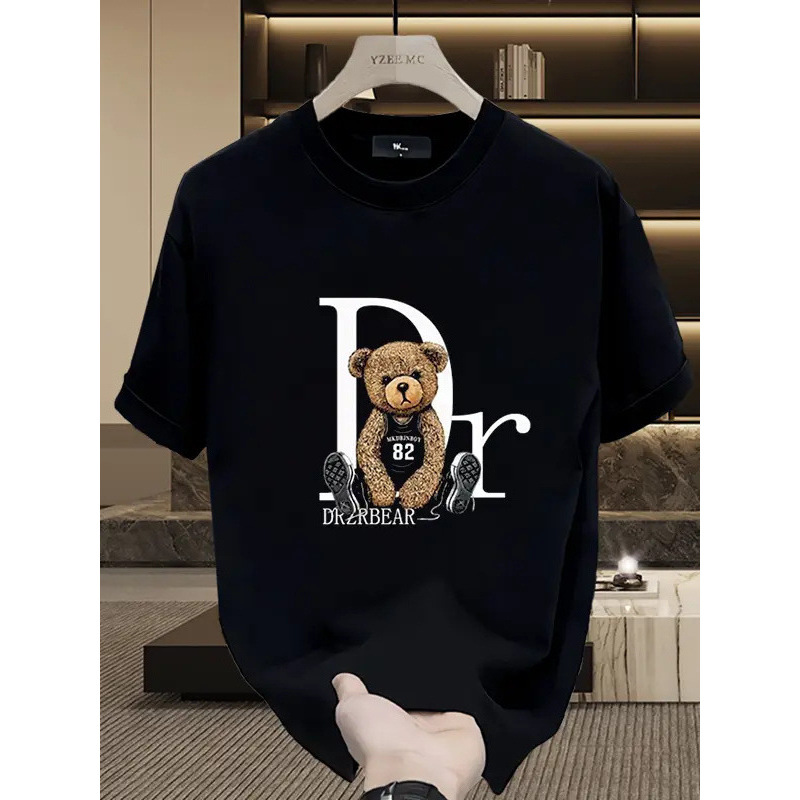 2025春夏短袖小熊T恤男士纯棉重磅名牌ins打底衫厂家直销宽松休闲