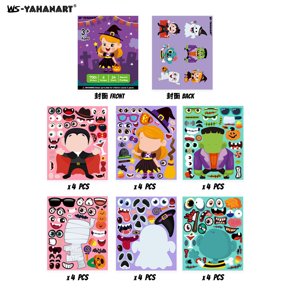 Calcomanías de Expresiones de Monstruos para Juegos DIY de Papel Estucado para Halloween