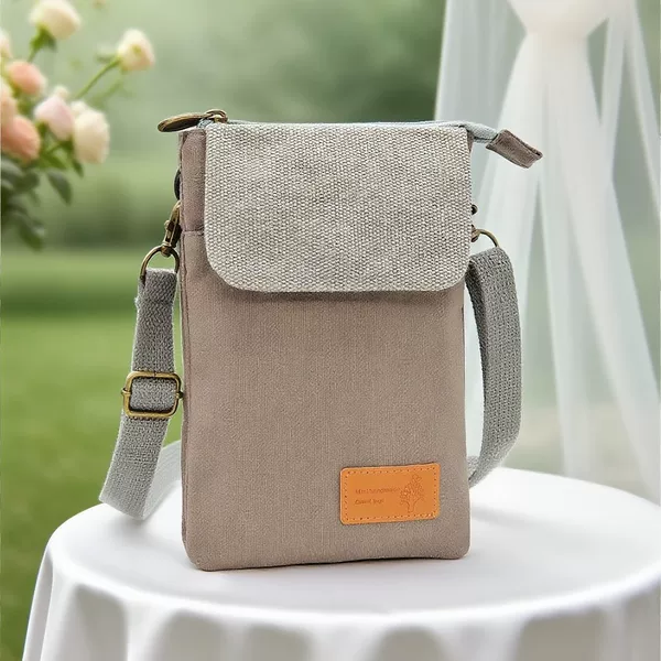 2023 New Solid Color Multi-layer Canvas Crossbody Mobile Phone Bag Casual Simple Export Quality Small Crossbody Women's Bag Wholesale