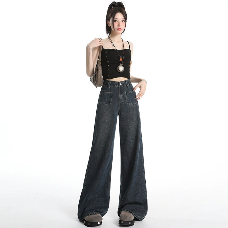 Новые летние женские джинсы с высокой талией, миниатюрные повседневные свободные широкие брюки с драпировкой для женщин.