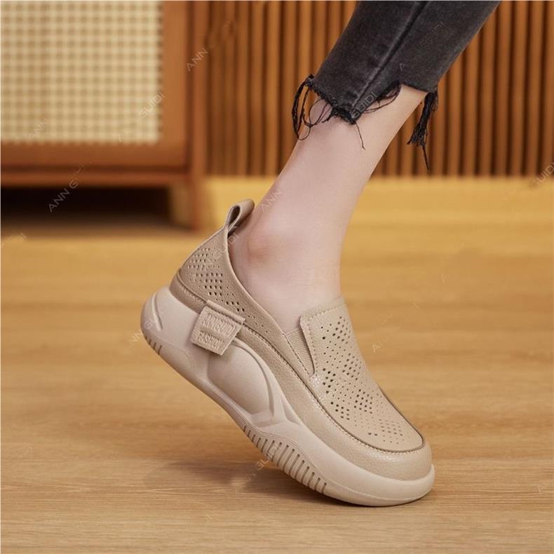 New platform shoes hollow shoes hole casual shoes women's soft sole single shoes one pedal lazy shoes_voghion.com