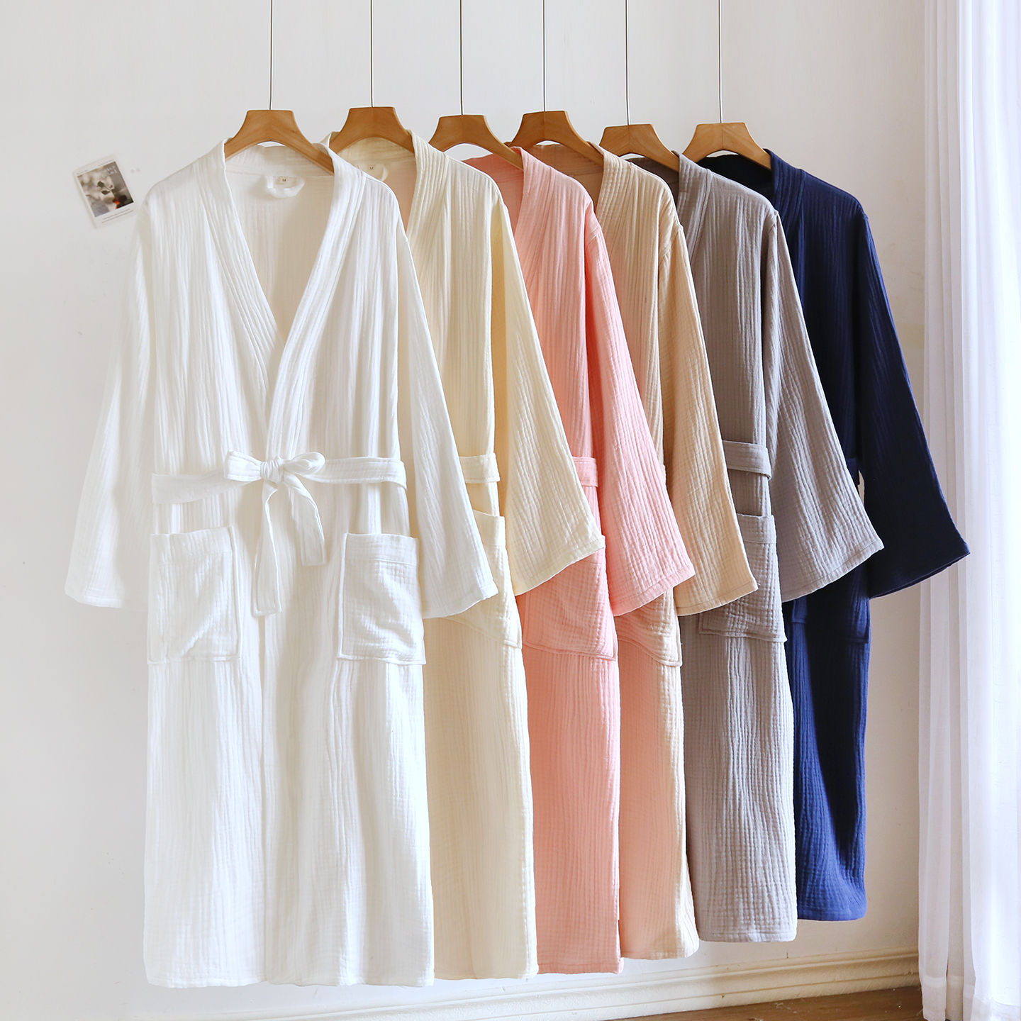 Couple's Three-Layer Cotton Gauze Bathrobe for Spring, Autumn, and Winter, Thickened Pure Cotton Japanese-Style Home Robe, Loose Fit for Men and Women