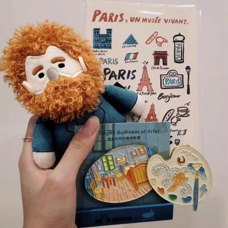 In-Stock Van Gogh Pudong Museum Van Gogh Curly Plush Pendant Modern Orsay Exhibition Pendant Plush Doll