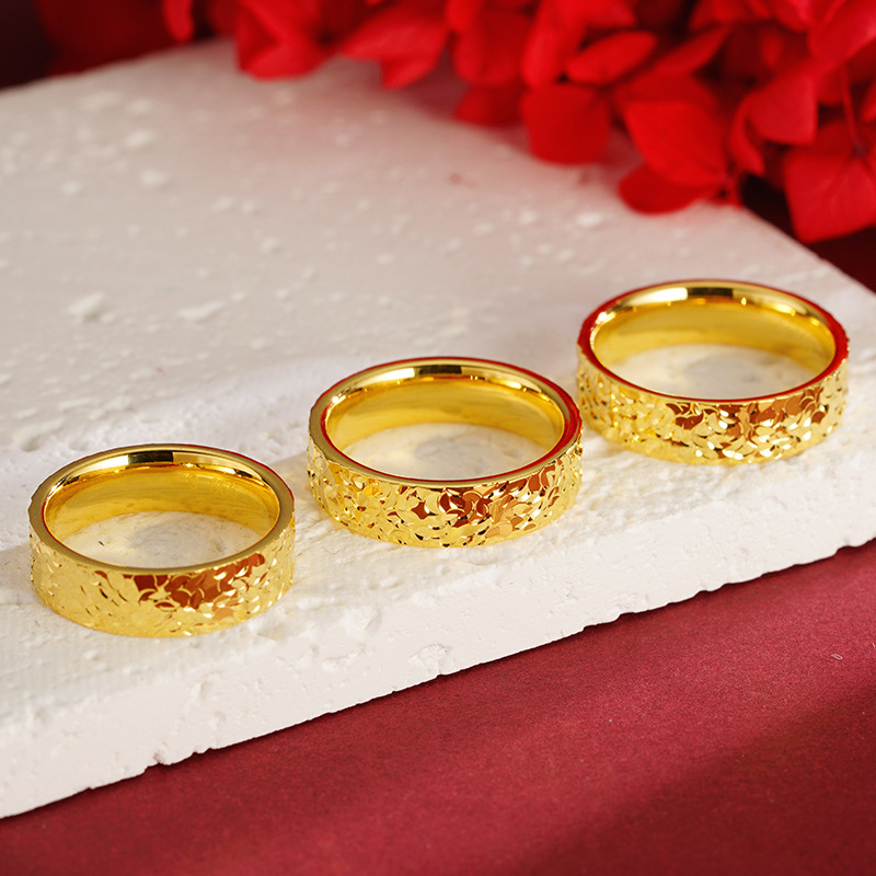 Anillo de oro batido de hielo roto sin desvanecimiento durante mucho tiempo nicho femenino de alto grado de lujo real de cobre imitación anillo de pigmento de oro joyería