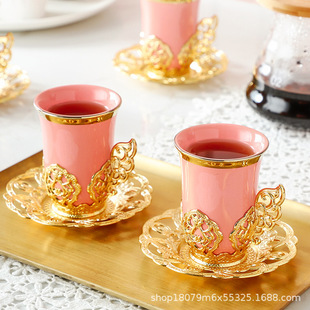 Cross-Border Palace European Style Gold-Rimmed Cup and Saucer Set 2 Cups and Saucers Coffee Cup Set Gift Box Trade Company Wholesale Fcm