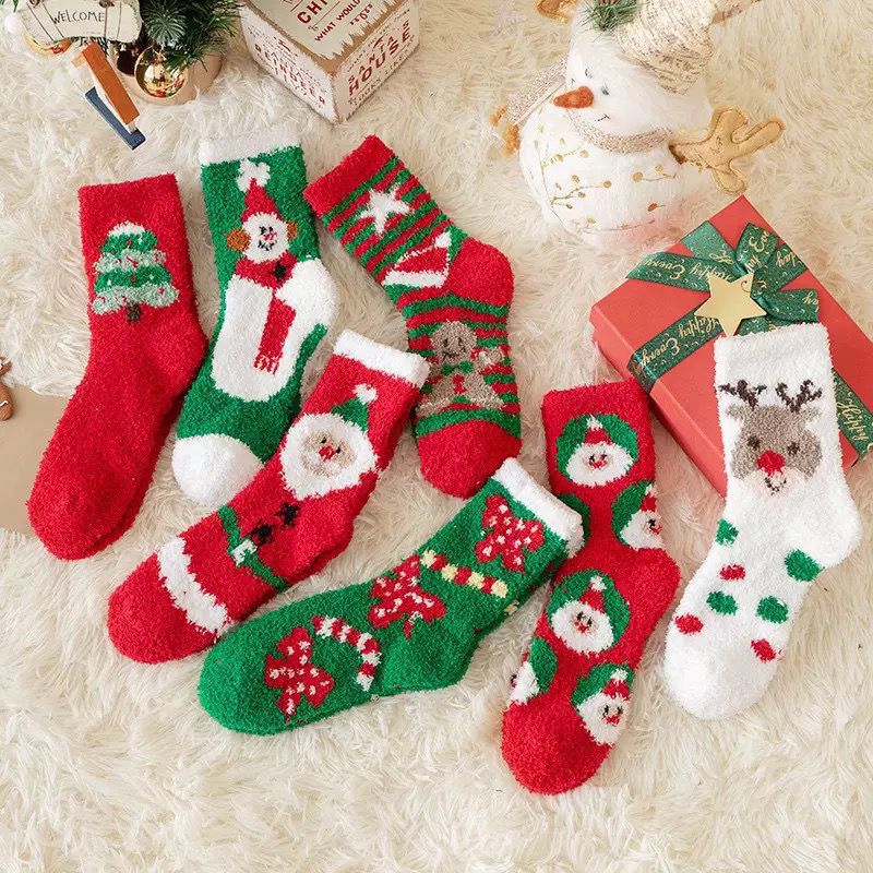 Coral Velvet Christmas Socks Amazon Cross-Border Home Cartoon Cute Red Gift Stockings Autumn and Winter Trend Coral Velvet Christmas Socks Amazon Cross-Border Home Cartoon Cute Red Gift Stockings Autumn and Winter Trend
