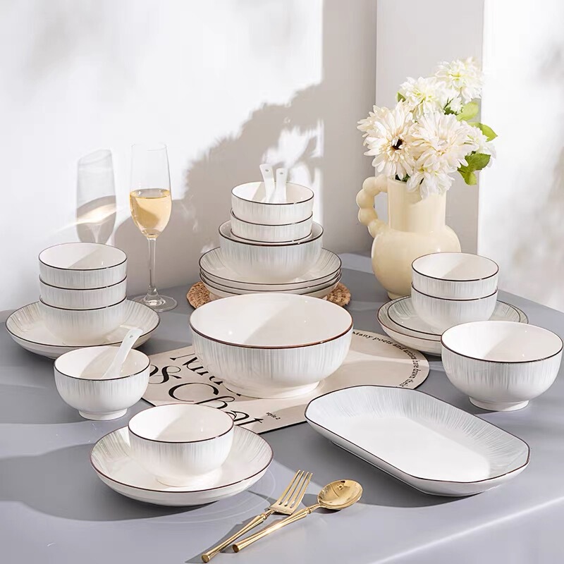 Jingdezhen Ceramic Bowl Household Bowl Soup Bowl Ceramic Tableware suit High-value Rice Bowl and Plate Combination Simple