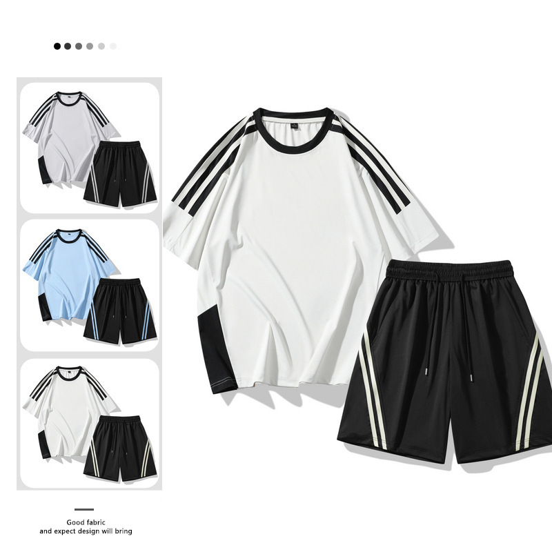 Bubble Plaid Short-sleeved POLO suit Men's 2025 Summer New T-shirt Casual All-match Pants Sportswear Two-piece Set