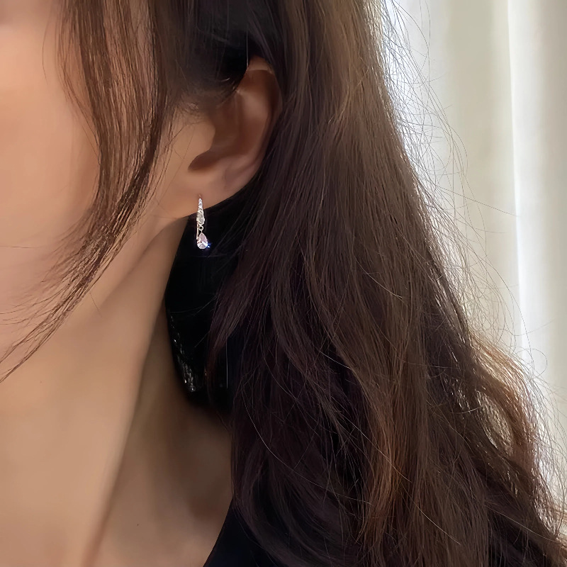 S925 plata de ley chapada en oro de 14K gota de agua francesa circón borla gancho para la oreja mujer lujo ligero temperamento de alta gama aretes de todo fósforo image 4