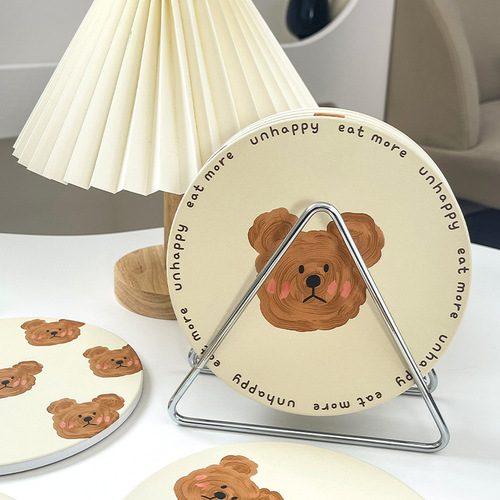 Korean style ins style original emo bear series ceramic insulation pad office coaster household absorbent pot pad