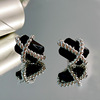 Black zirconium, advanced earrings with pigtail, 2022 collection, high-quality style