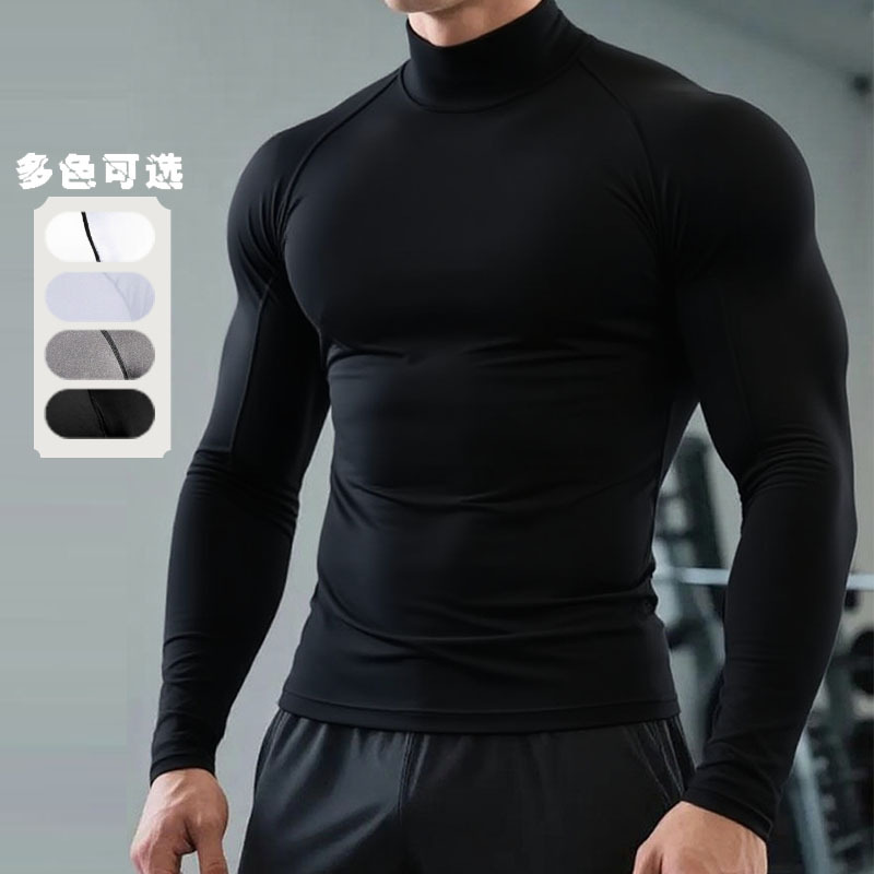Camiseta deportiva de cuello alto y medio, camiseta deportiva de mangas largas, camiseta elástica, camiseta de entrenamiento para correr, camiseta de secado rápido
