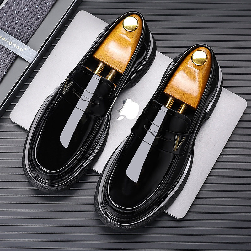 Giày lười nam da bò tráng gương, đế dày tăng chiều cao, gót 3–5 cm — màu đen, vàng nâu
