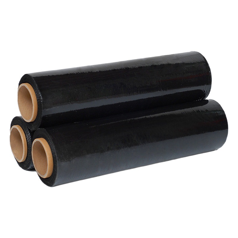 Suministro directo de fábrica negro PE bobinado película estirable un gran número de embalaje al por mayor película protectora de refuerzo de revestimiento película a prueba de Pío
