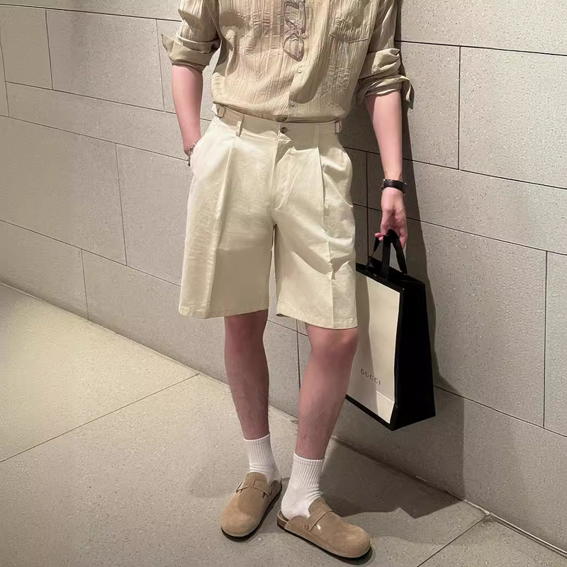 Korean style suit shorts summer waist loop design simple solid color suit pants versatile men's commuter casual shorts Korean style suit shorts summer waist loop design simple solid color suit pants versatile men's commuter casual shorts