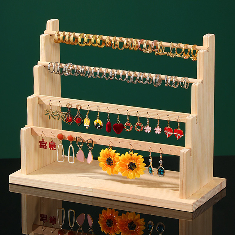 2 라운드 2 평면 단단한 나무 귀걸이 디스플레이 스탠드