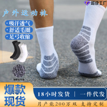 两只狼户外袜子男士秋冬加厚中筒毛巾底袜吸汗黑白灰防臭运动袜