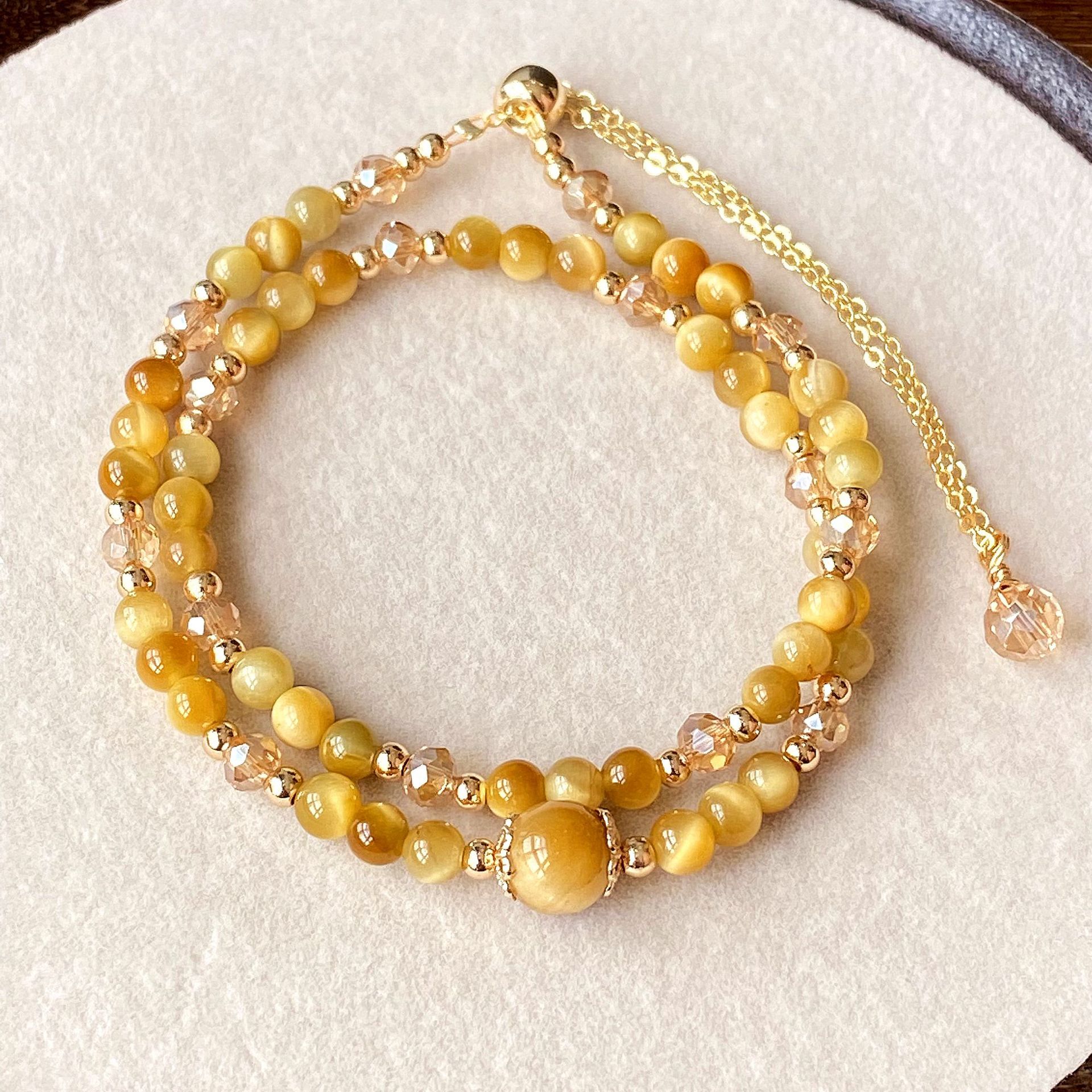 New Arrival Natural Tiger Eye Stone Gold Tiger Eye Stone Double Layer Double Circle Bracelet Bracelet Bracelet Women's Wholesale