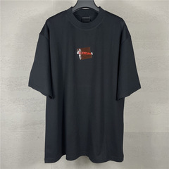 跨境品质B家25SS新款前后字母LOGO刺绣胶带压胶短袖T恤宽夏日必备