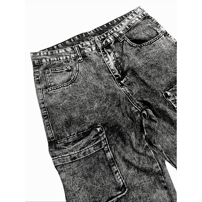 跨境Men's Street Style Washed Wide Leg Cargo Jeans Loose Fit|undefined