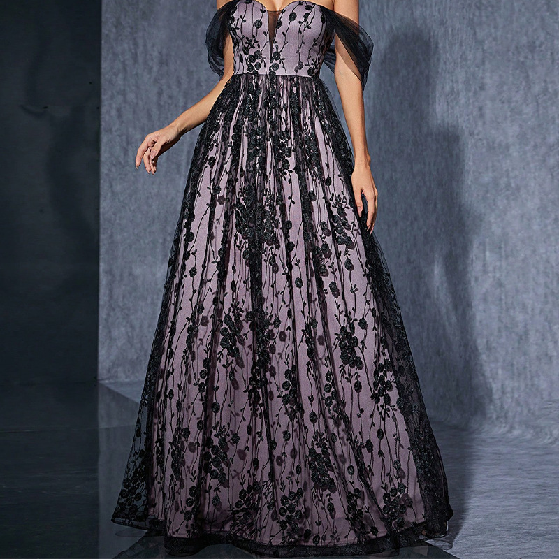 Cross-Border 2025 New One-Shoulder Large Skirt Slim Dress Dignified and Elegant Banquet Ball Evening Dress