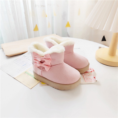 Winter Day Single Bow Girl Snow Boots Princess Warm Baby Cotton Shoes Thick Magic Tape Girls Shoes