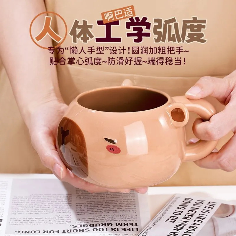 Taza con forma de capibara de dibujos animados personalizados de Kapibala Taza de cerámica Taza de bebida de pareja Taza de oficina con regalo a mano