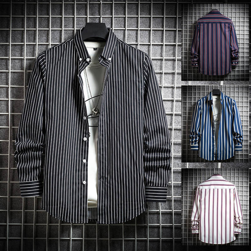 Striped Shirt Men's Long-Sleeved 2024 New Korean Style Student Casual Shirt Men's Spring and Autumn Shirt Men