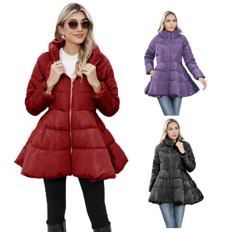 European and American Foreign trade coat 2023 new design slim-fit Stand Collar Women's Mid-length thickened waist cotton-padded coat
