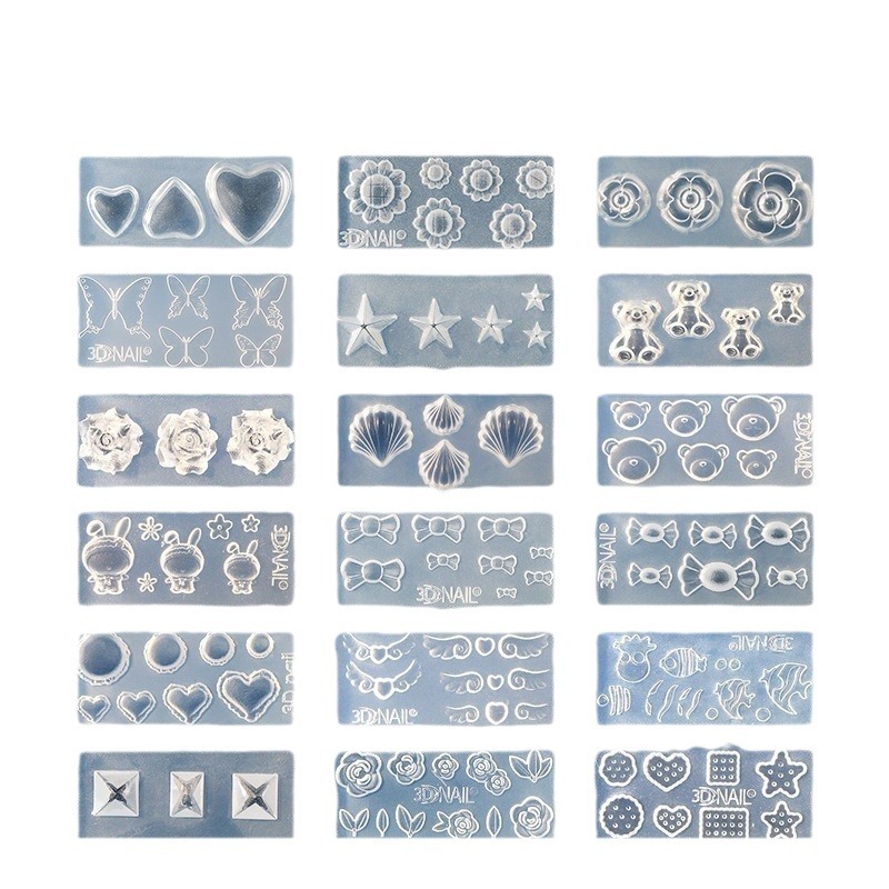 Nueva joyería de uñas epoxi molde arco amor oso 3D modelado tridimensional herramienta abrasiva Plantilla de silicona 1-24