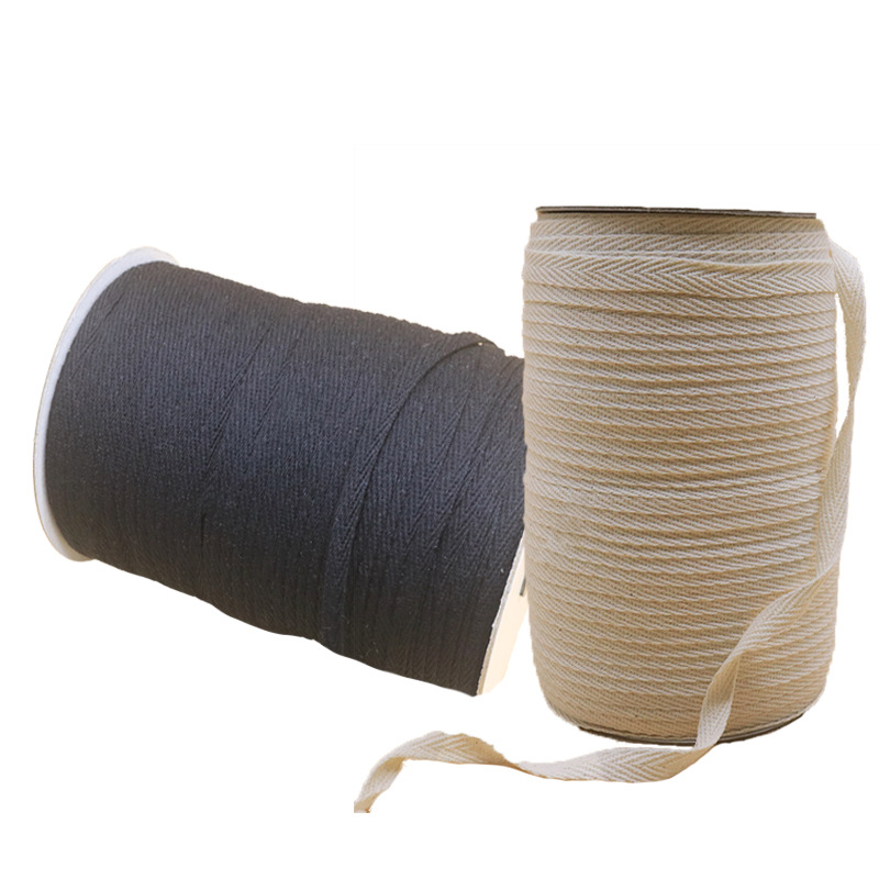 Cinta de espiga de algodón y poliéster blanco puro del fabricante para el cuello trasero de prendas, cinta de algodón para embalaje con ribete de espiga de algodón simple y doble.