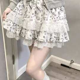 短裙辣妹字裙蓬蓬蕾丝花边蛋糕裙半身裙女日系暗黑亚文化印花