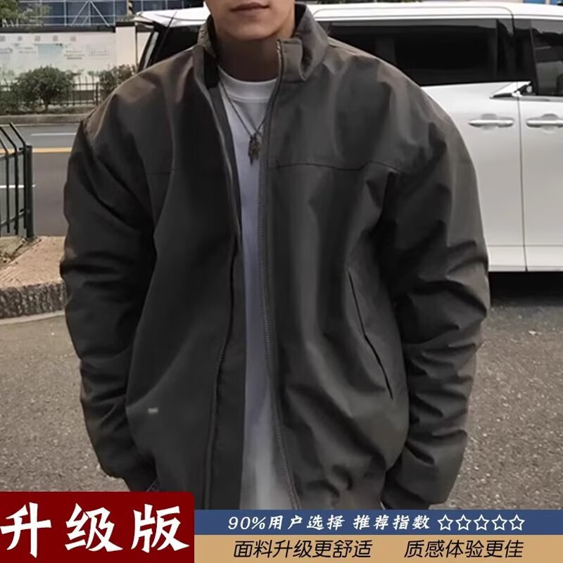 Winter Quilted Thickened American-Style Three-Proof Stand Collar Jacket for Men, High-End Trendy Brand, Loose, Warm and Versatile Cotton Jacket