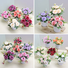 仿真玫瑰花套装组合家居装饰办公装饰小盆栽摄影假盆景绿植批发