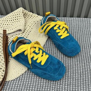 Popular Lace-Up Soft-Soled Flats, Flats-Soled Moral Training Shoes, Casual and Versatile Forrest Gump Shoes ~ Elegant Red Autumn Wave Blue Men