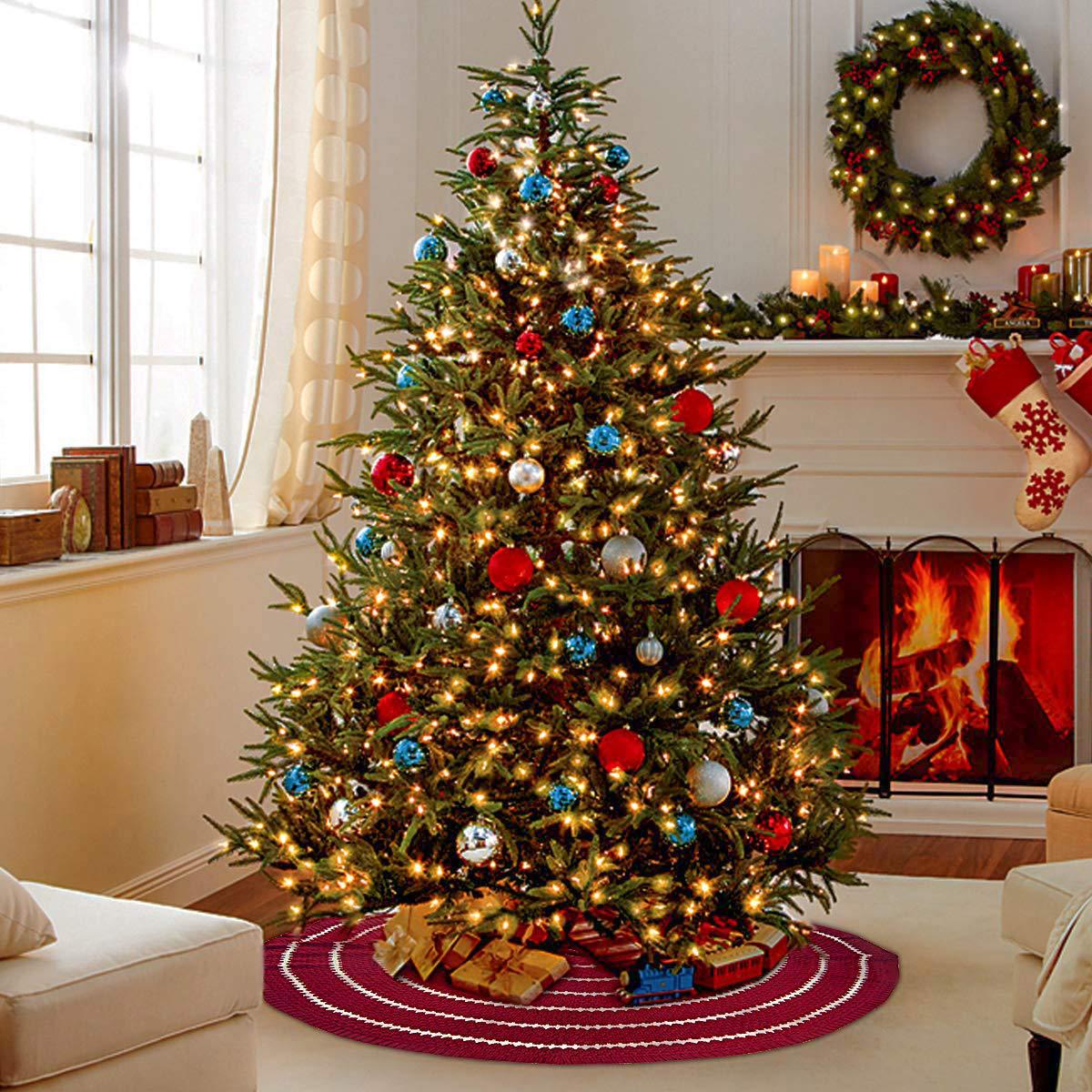Transfronterizo nuevo árbol de navidad suministros de decoración árbol de navidad delantal inferior círculo blanco fondo rojo de punto falda de árbol de navidad